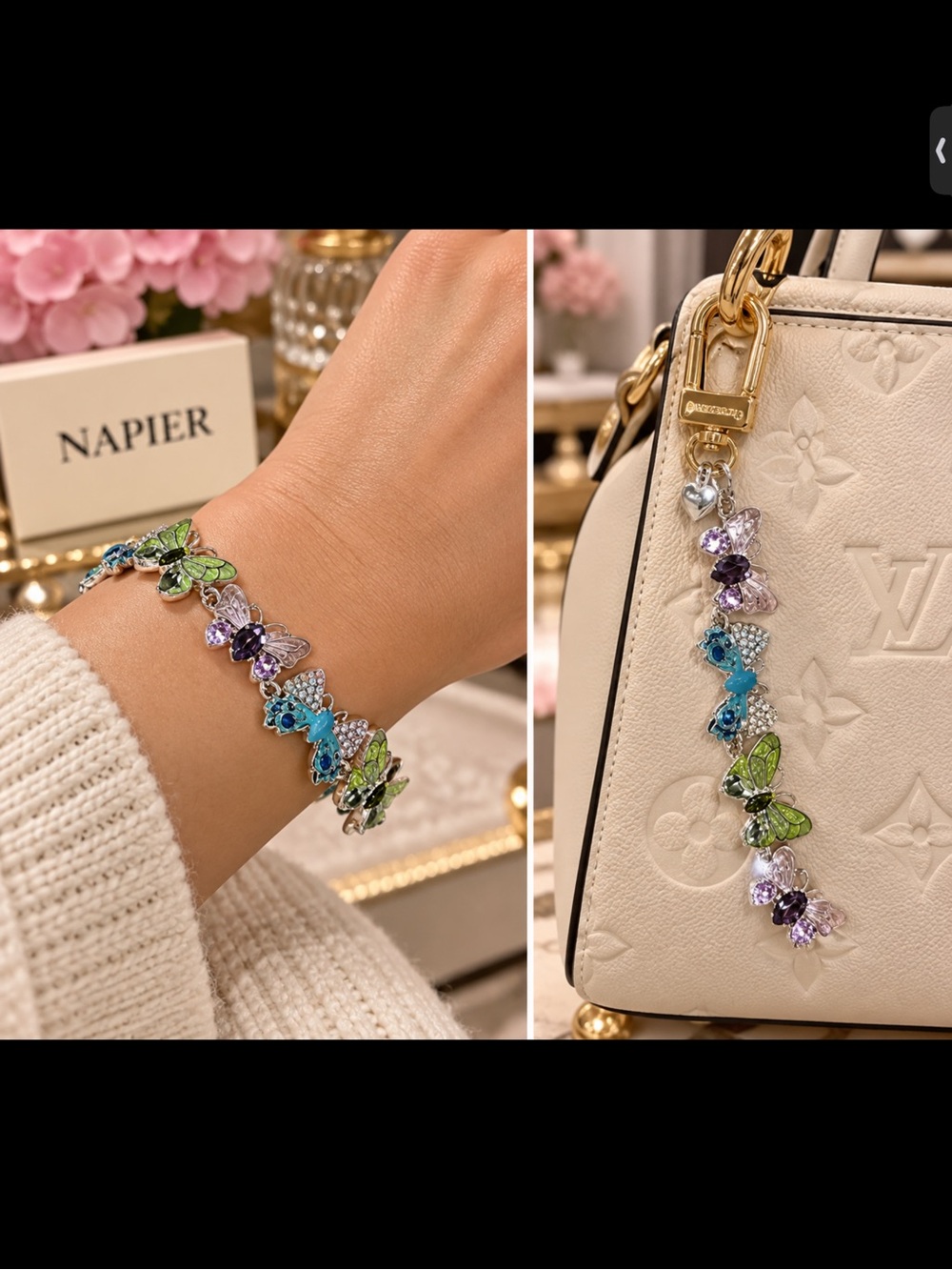 Napier Multicolored Butterfly Crystal Bracelet - Green Blue Purple